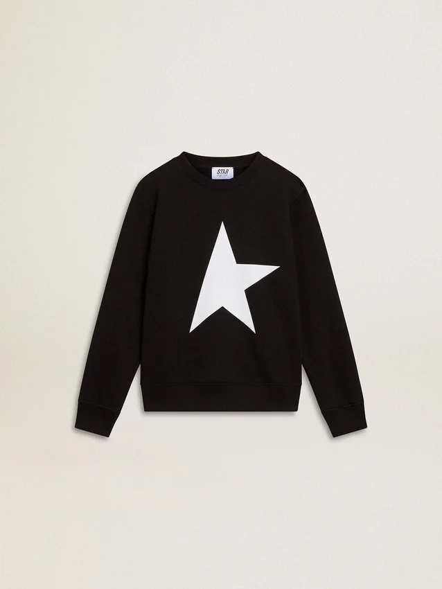 Svart sweatshirt för pojkar med vit stor stjärna på framsidan