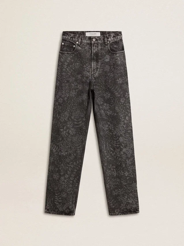 Svarta damjeans med blommotiv