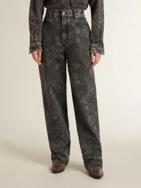 Svarta damjeans med blommotiv