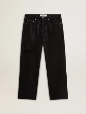 Svarta herrjeans med lös passform och kristaller med gradienteffekt över hela byxan