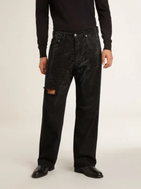 Svarta herrjeans med lös passform och kristaller med gradienteffekt över hela byxan