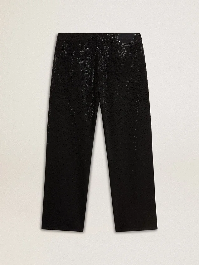 Svarta herrjeans med lös passform och kristaller med gradienteffekt över hela byxan