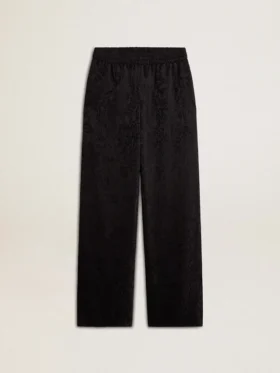 Svarta joggingbyxor för dam med ton-i-ton-mönster i toile de jouy-stil
