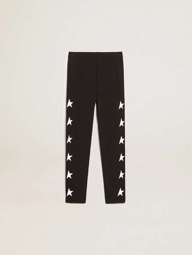 Svarta leggings för flickor med vita stjärnor på sidorna