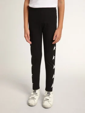 Svarta leggings för flickor med vita stjärnor på sidorna