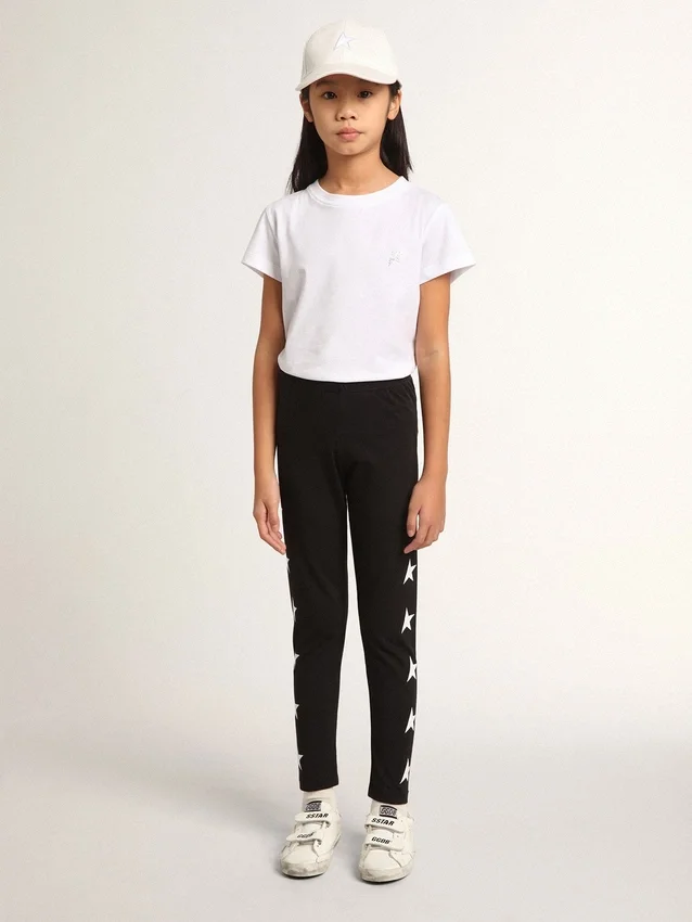 Svarta leggings för flickor med vita stjärnor på sidorna