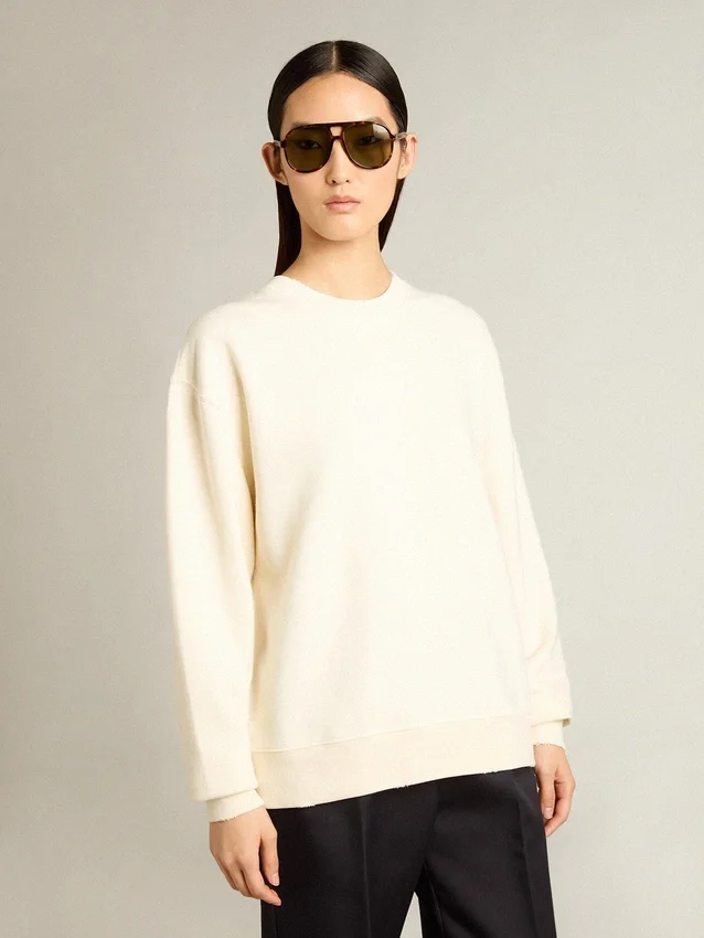 Sweatshirt i åldrat vitt med omvänt logo på ryggen – Jersey Capsule
