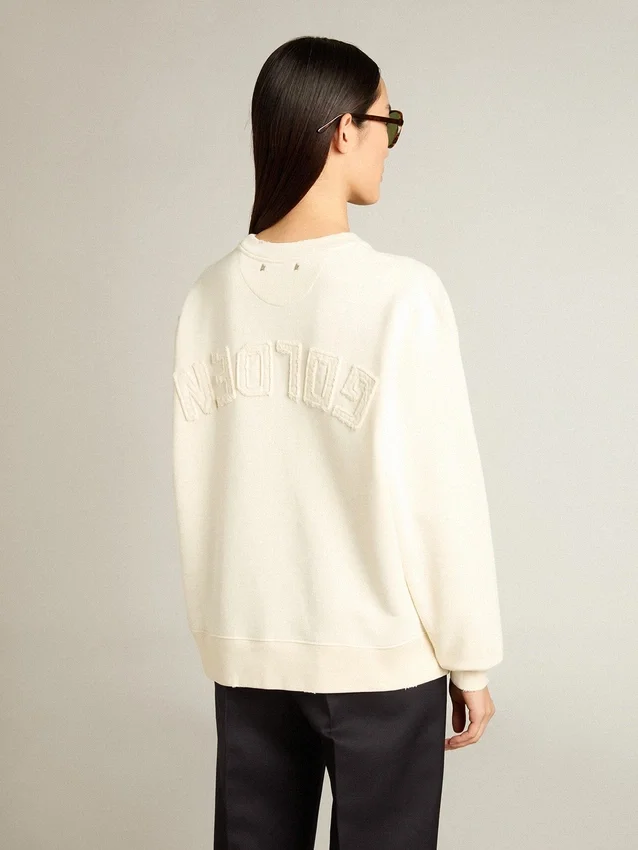 Sweatshirt i åldrat vitt med omvänt logo på ryggen – Jersey Capsule