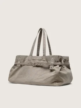 Tote-väska i antracitfärgad canvas med broderi och detaljer i antiksilver