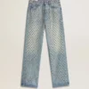 Tvättade damjeans med öglor över hela byxan