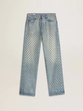 Tvättade damjeans med öglor över hela byxan