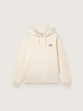Unisex-hoodie med stjärna i vit bomull med logotryck