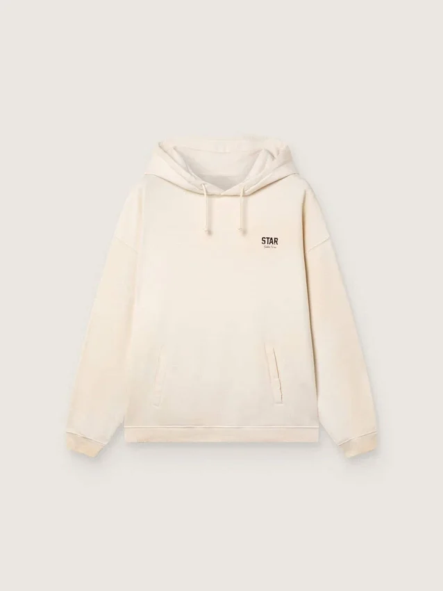Unisex-hoodie med stjärna i vit bomull med logotryck
