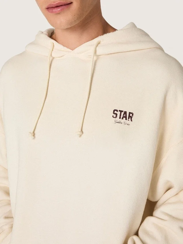 Unisex-hoodie med stjärna i vit bomull med logotryck