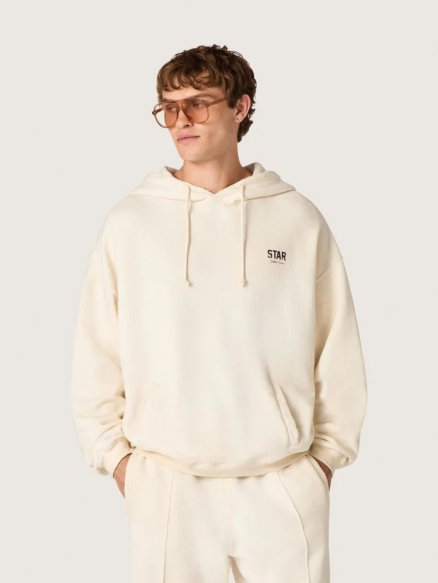 Unisex-hoodie med stjärna i vit bomull med logotryck