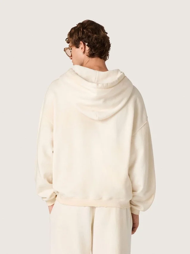 Unisex-hoodie med stjärna i vit bomull med logotryck