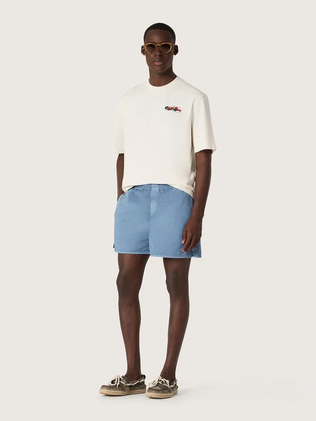 Unisex Resort-skjorta i vit bomull med tryck och logotyp