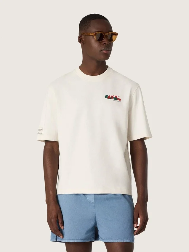 Unisex Resort-skjorta i vit bomull med tryck och logotyp