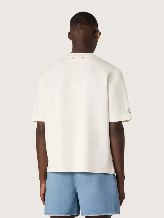 Unisex Resort-skjorta i vit bomull med tryck och logotyp