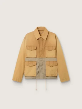 Unisex-safarijacka i beige och militärgrön bomull med stora fickor