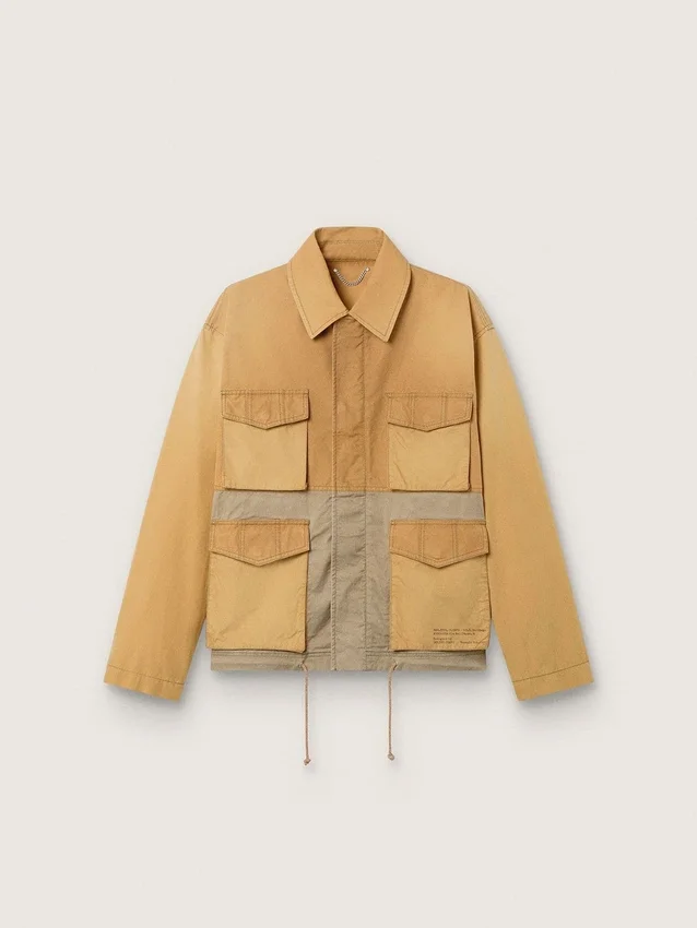 Unisex-safarijacka i beige och militärgrön bomull med stora fickor