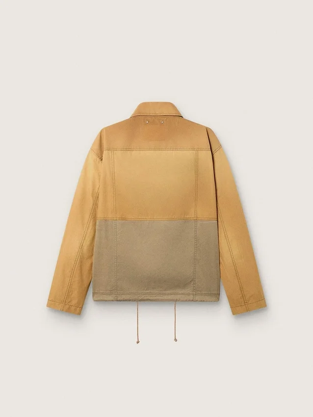 Unisex-safarijacka i beige och militärgrön bomull med stora fickor