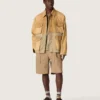 Unisex-safarijacka i beige och militärgrön bomull med stora fickor