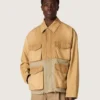 Unisex-safarijacka i beige och militärgrön bomull med stora fickor