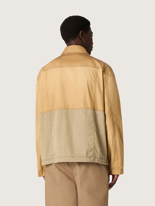 Unisex-safarijacka i beige och militärgrön bomull med stora fickor