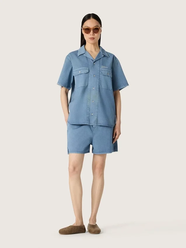 Unisex-shorts i ljusblå bomullstwill