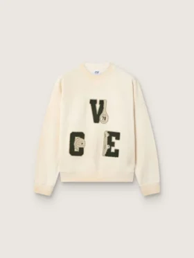 Unisex-sweatshirt i bomull i vintagevitt med broderade VCE-märken