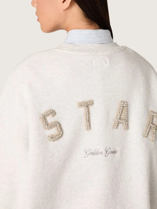 Unisex-sweatshirt i grå bomull med broderi och kristaller