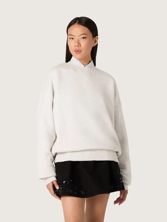 Unisex-sweatshirt i grå bomull med broderi och kristaller