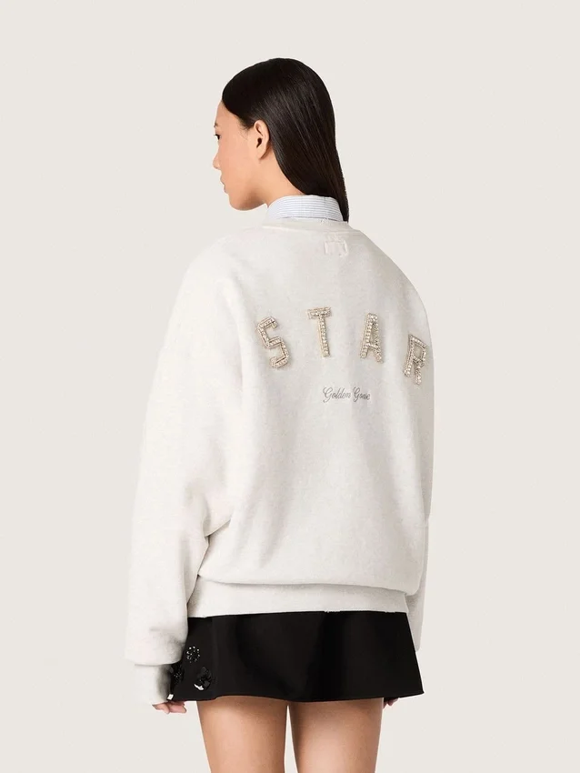 Unisex-sweatshirt i grå bomull med broderi och kristaller