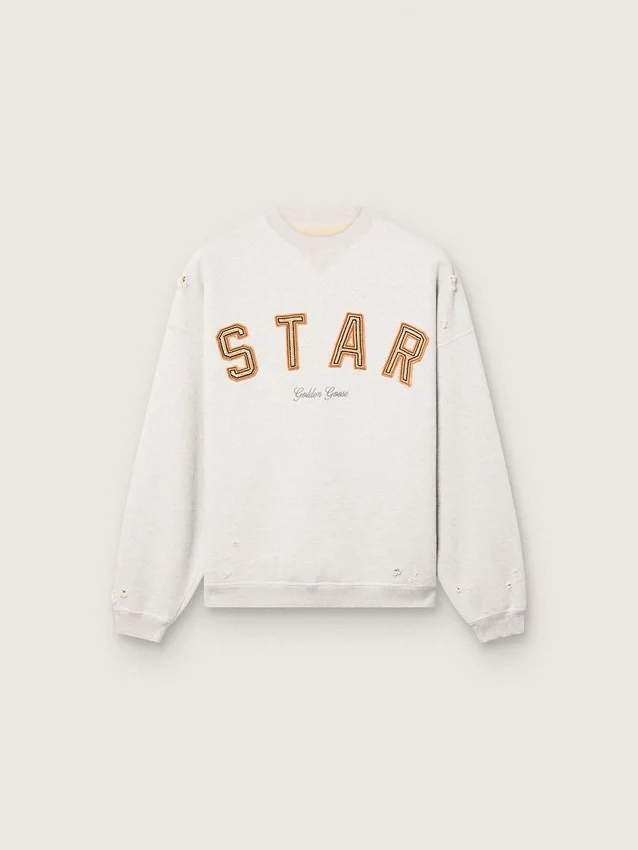 Unisex-sweatshirt i grå melerad bomull med broderat ”Star”-märke
