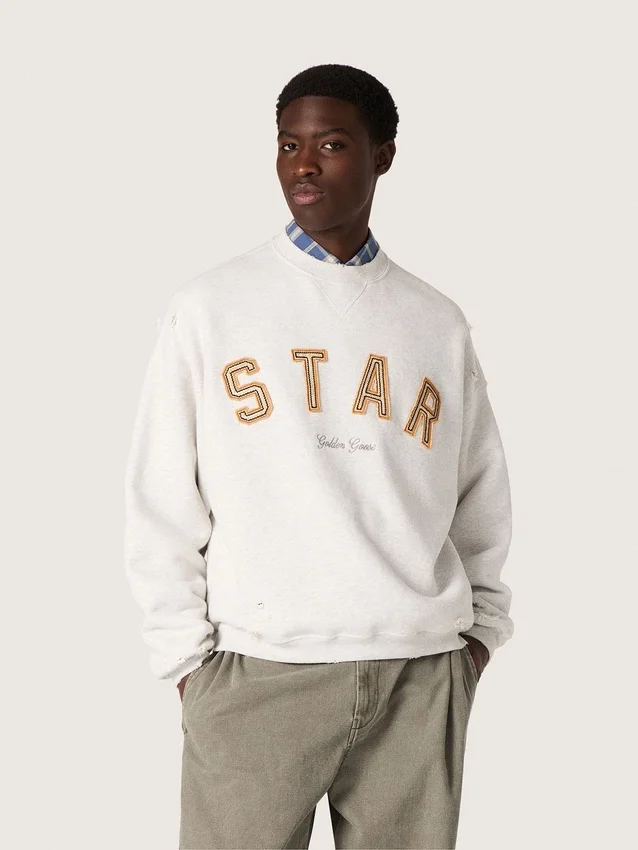 Unisex-sweatshirt i grå melerad bomull med broderat ”Star”-märke