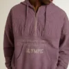 Unisex-sweatshirt i mauve bomull med tryck på framsidan