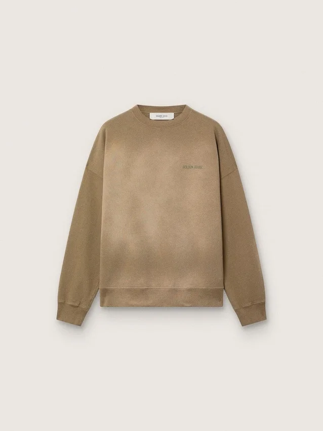 Unisex-sweatshirt i militärgrön bomull med blekt utseende och broderad logotyp