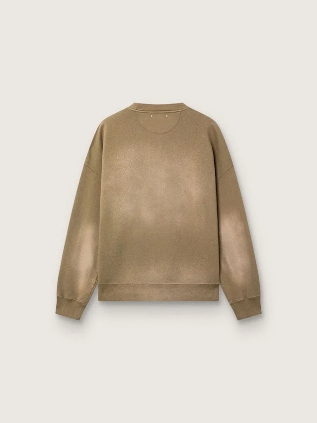 Unisex-sweatshirt i militärgrön bomull med blekt utseende och broderad logotyp
