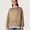 Unisex-sweatshirt i militärgrön bomull med blekt utseende och broderad logotyp