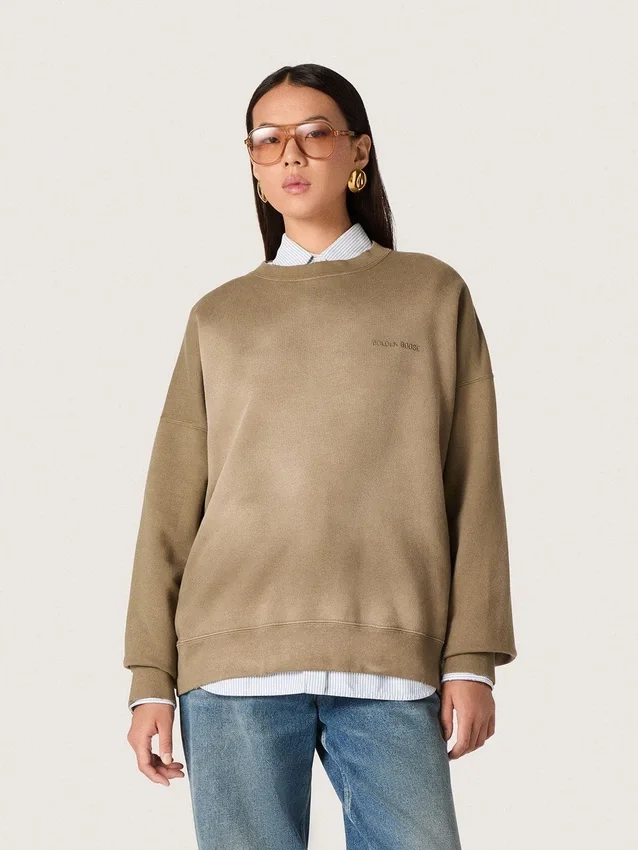 Unisex-sweatshirt i militärgrön bomull med blekt utseende och broderad logotyp