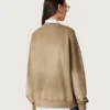 Unisex-sweatshirt i militärgrön bomull med blekt utseende och broderad logotyp