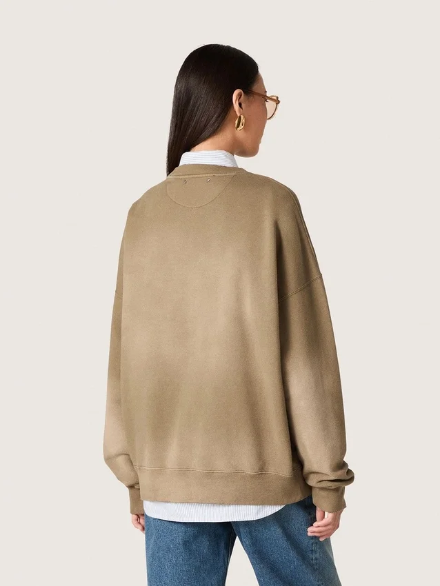Unisex-sweatshirt i militärgrön bomull med blekt utseende och broderad logotyp
