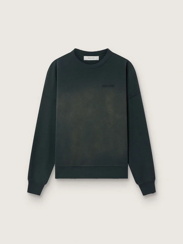 Unisex-sweatshirt i sliten svart bomull med broderad logotyp