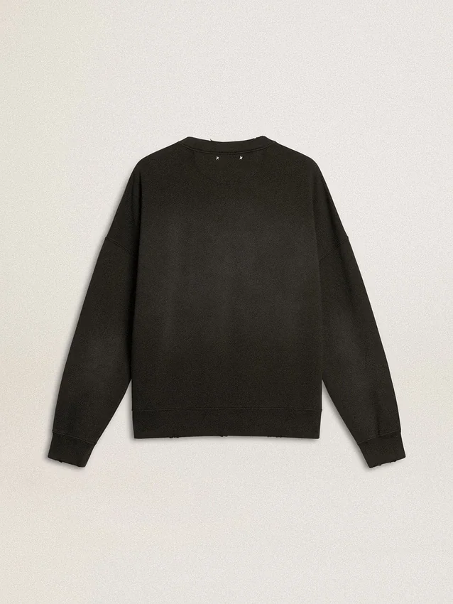 Unisex-sweatshirt i sliten svart bomull med broderad logotyp