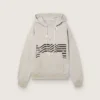 Unisex-sweatshirt med huva i grå bomull med vintageflagga-tryck