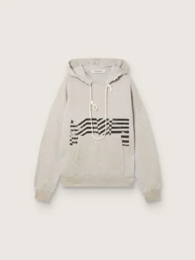 Unisex-sweatshirt med huva i grå bomull med vintageflagga-tryck