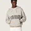 Unisex-sweatshirt med huva i grå bomull med vintageflagga-tryck