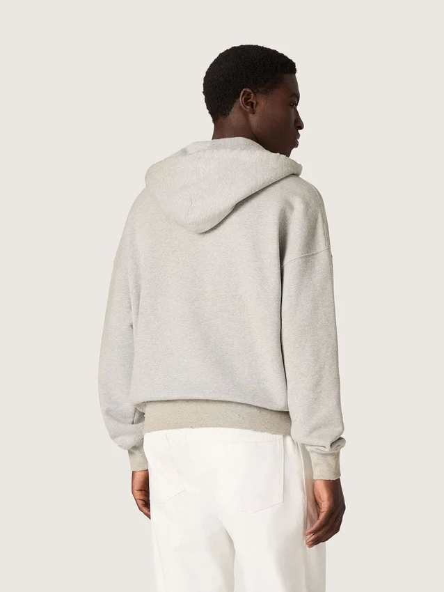 Unisex-sweatshirt med huva i grå bomull med vintageflagga-tryck