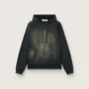 Unisex-sweatshirt med huva i svart bomull med blekt effekt